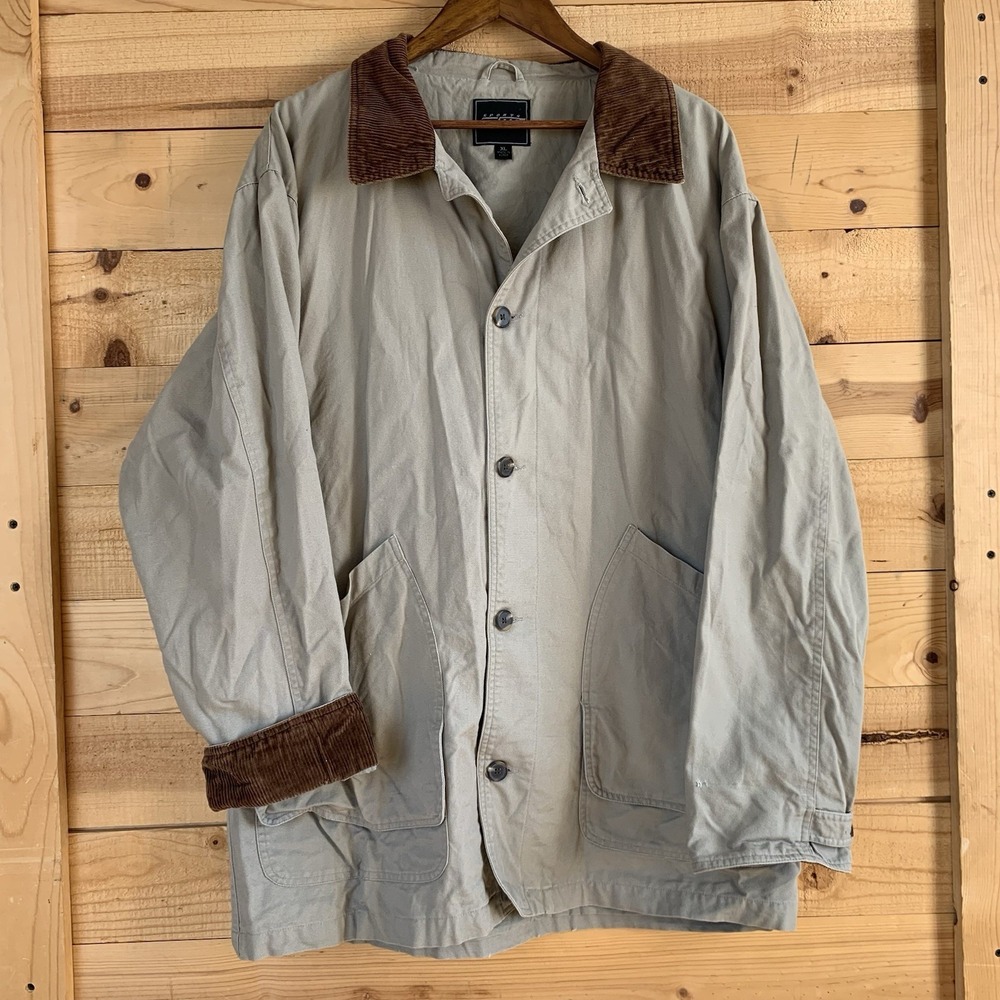 Sports G3 Men's XL VTG Chore Coat Tan Canvas Corduroy Collar Barn Jacket Baggy